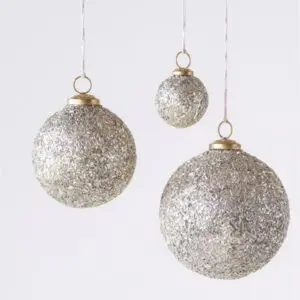Silver Glass Ball Ornament w/Mica Flakes (Seasonal)