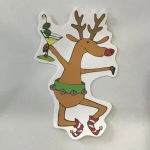 Reindeer Holding Martini Cut Out (Stationery)
