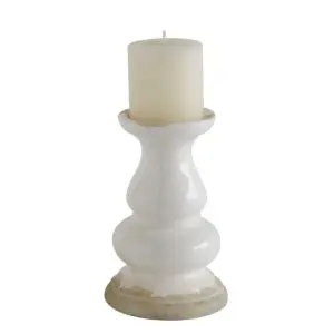 Stoneware Pillar Holder, White 7 3/4"
