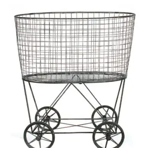 Vintage Metal Laundry Basket on Wheels