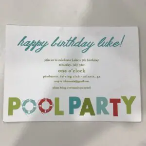“Pool Party” On Plain White (Stationery)