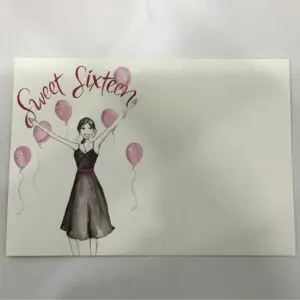 Girl w/ Pink Balloons “Sweet Sixteen” (Stationery)
