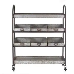 Metal 4-Tier Cart w/ 6 Bins on Casters