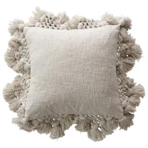 Crochet & Tassel  Cotton Slub Pillow