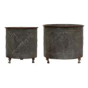 Embossed Metal Footed Planters (Set of 2)