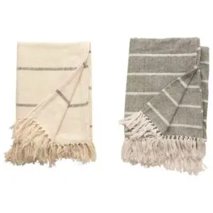 Brushed Cotton Striped Throw - White
