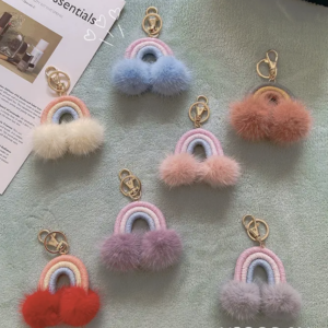 Rabbit Fur Rainbow Keychain