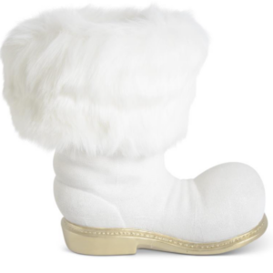 White Glitter Santa Boot w/ Gold Sole + Fur Trim