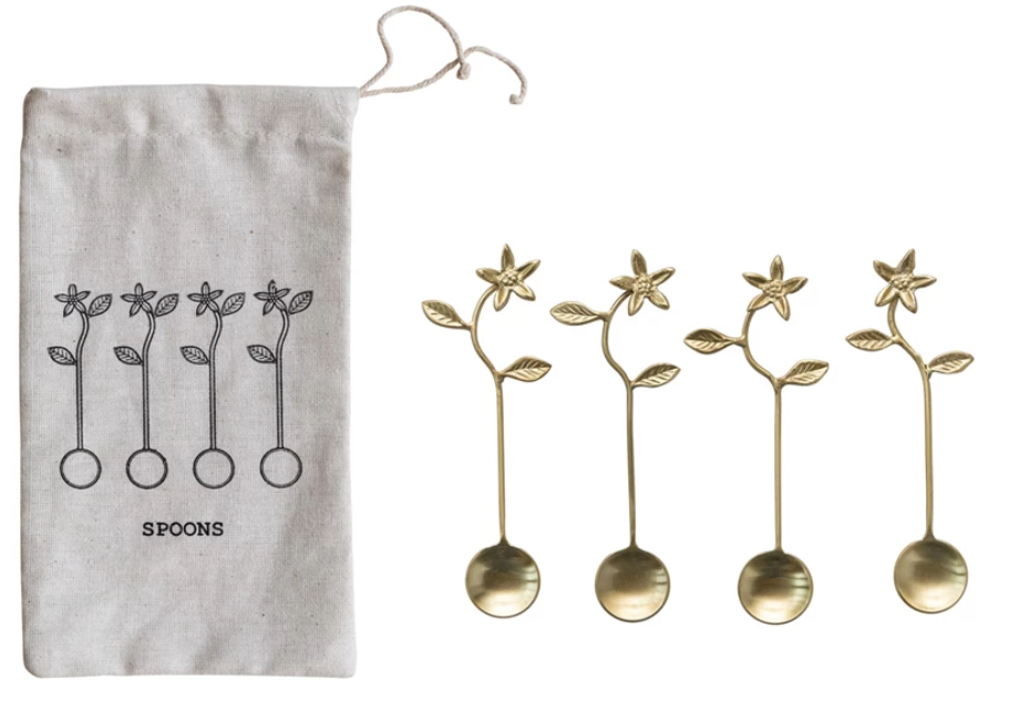 Stainless Steel/Brass Flower Spoon Set