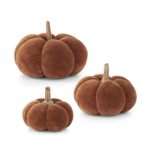 Brown Velvet Pumpkins w/Wood Stem