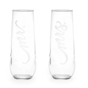 Mr & Mrs Stemless Champagne Flutes