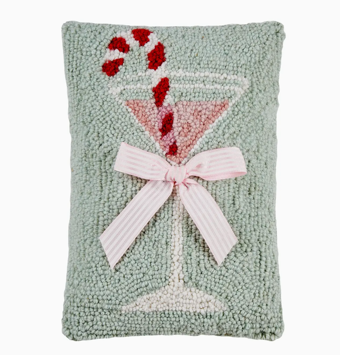 Gingham Bow Martini Glass Hook Pillow