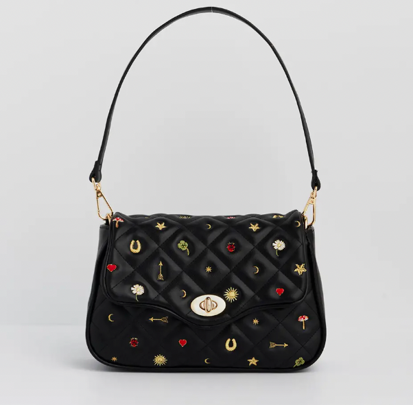 Black Quilted Motif Crossbody