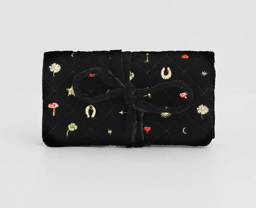 Black Quilted Motif Jewelry Roll