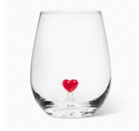 Red Heart Stemless Wine Glass