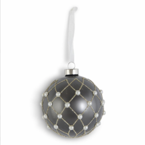 Matte Gray Glass Ornaments w/ Pearls