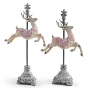 Set: 2 Glitter Resin Finial Reindeer