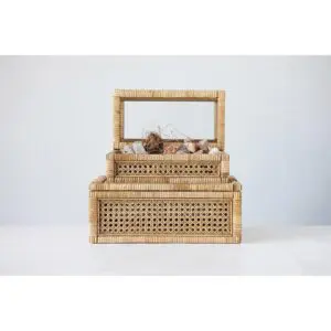 Rattan & Wood Display Boxes (Set of 2)