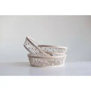 Round Bamboo Wood Baskets (Set of 3)