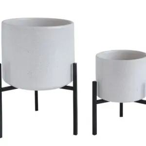 Small Stoneware Flower Pots w/ Metal Stand