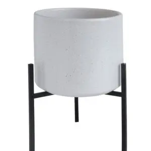 Large Stoneware Flower Pot w/ Metal Stand