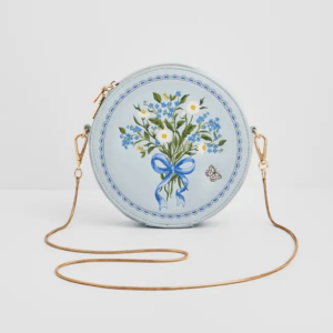 Floral Bow Blue Embroidered Circle Bag