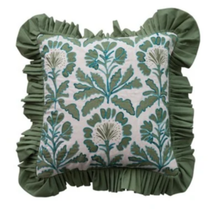 Floral Pillow w/Green Ruffles