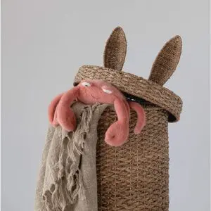Hand-Woven Seagrass & Rattan Basket with Bunny Ears Lid