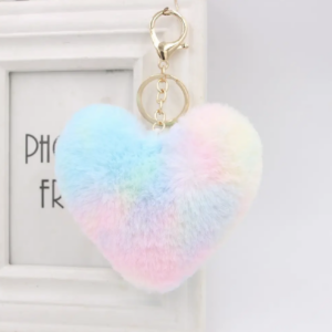 Fuzzy Rainbow Heart Keychain