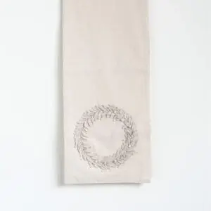 Cotton Table Runner w/ Felt & Pearl Beads Wreath, Cream