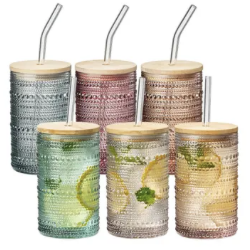 Colorful Hobnail Glass with Wood Lid