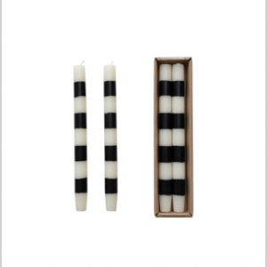 Black & Ivory Striped Taper Candles