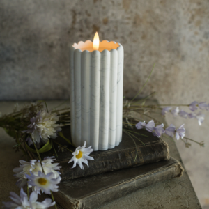 6" Marble Column 3D Flame Candle
