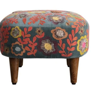 Blue Floral Embroidered Stool