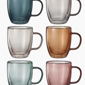 Double Wall Colored Glass Mugs - Set of 6