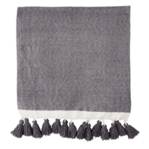 Border Tassel Throw - Gray