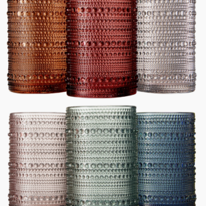 Tall Beaded Hobnail Highball Drinking Glasses | Set of 6 | 14 oz