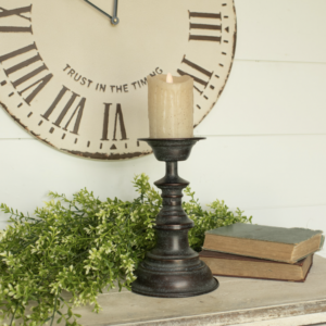 10" Antique Rubbed Metal Candlestick
