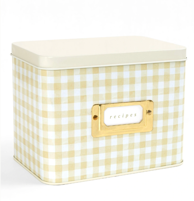 Beige Gingham Recipe Tin