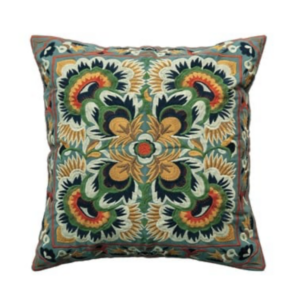 Teal Embroidered Floral Pillow