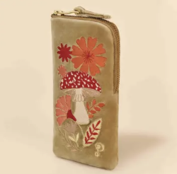 Velvet Embroidered Glasses Case - Mushroom