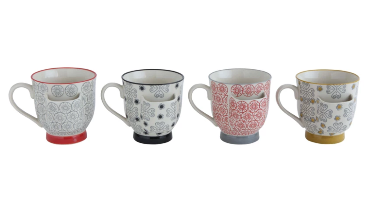 Printed Stoneware Mug w/Teabag Holder