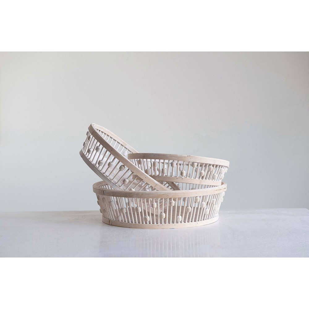 Round Bamboo Wood Baskets (Set of 3)