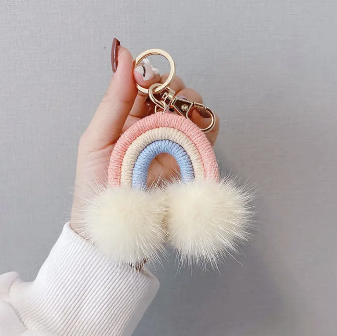 Rabbit Fur Rainbow Keychain