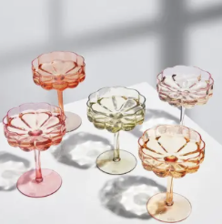 Pastel Flower Coupe Glasses - Set of 5