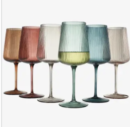 Ribbed Colored Wine Glasses - Set of 6