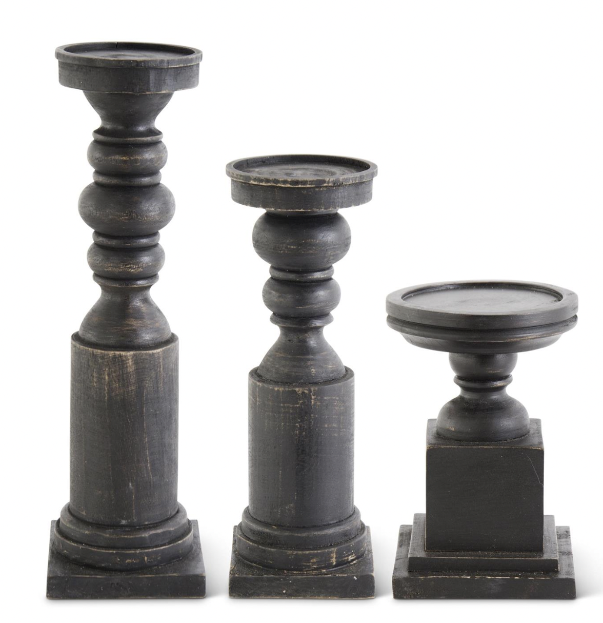 Set of 3 Black Wood Square Base Candleholders