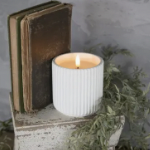 White Ribbed Cement LED Candle