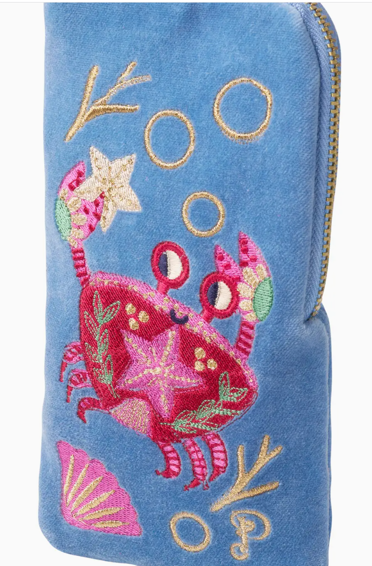 Velvet Sunglasses Pouch - Seafaring Crab