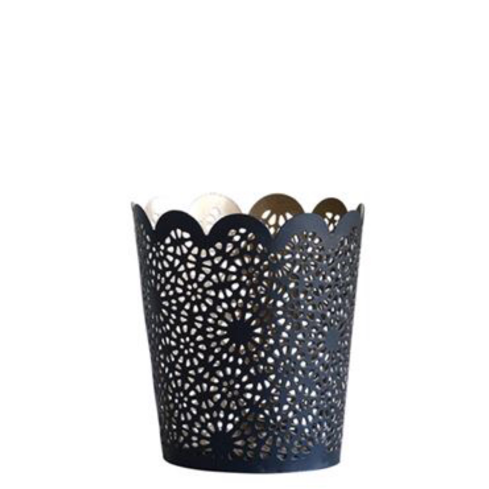 Punched Metal Tealight Holder, Black w/ Gold Inside